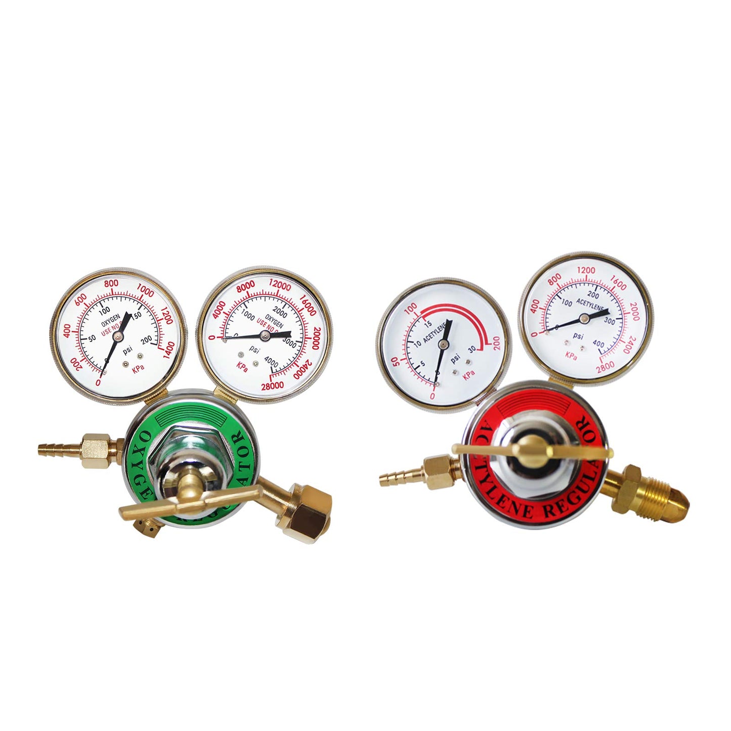 KLLsmDesign Dual Welding Gas Gauges, Oxygen (CGA-540) and Acetylene (CGA-510) Regulators Combo (2 PCS), Gauges Gas Welder Regulator