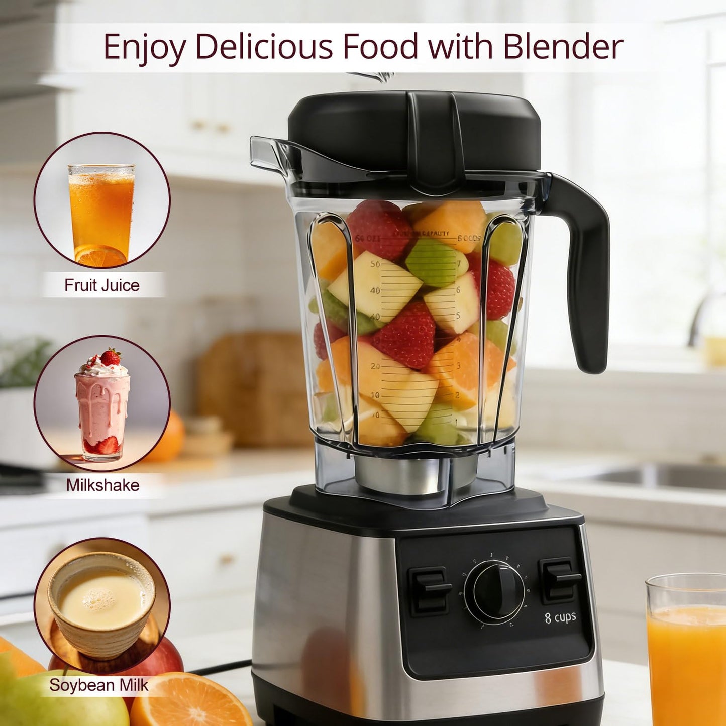 64oz Low-Profile Blender Pitcher Container, Compatible with Vitamix 5200 750 7500 6300 VM0102 VM0103 VM0197 E310 Classic/Explorian/Commercial Series, BPA-Free, Replacement Jar Cup