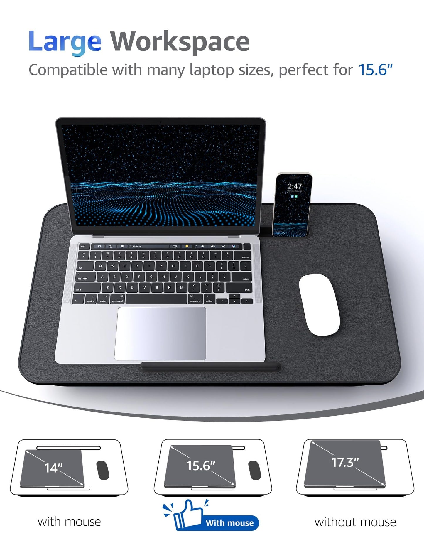 Lap Desk - Portable Laptop Stand & Stand, Fits Up to 17.3 in, Washable Cushion, Built-in Phone Holder & Mouse Pad - Gaming, Eating, Writing, Working on Bed, Couch,Floor - L.DOCTOR(Large, Black)