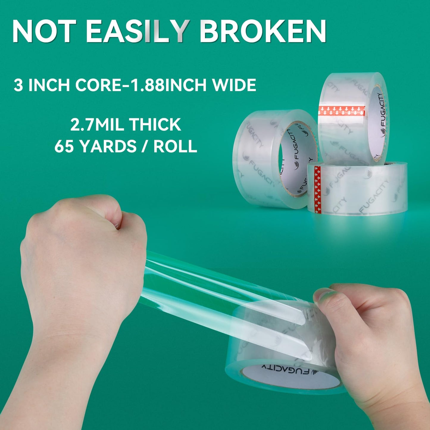 FugaCity Clearer Packing Tape Refills (24 Rolls),Heavy Duty Packaging Tape for Moving Sealing, Moving Supplies Shipping Tape,2.7 Mil Thick, 1.88 in Wide,65 Yards Per Roll,Total 1560 Yards
