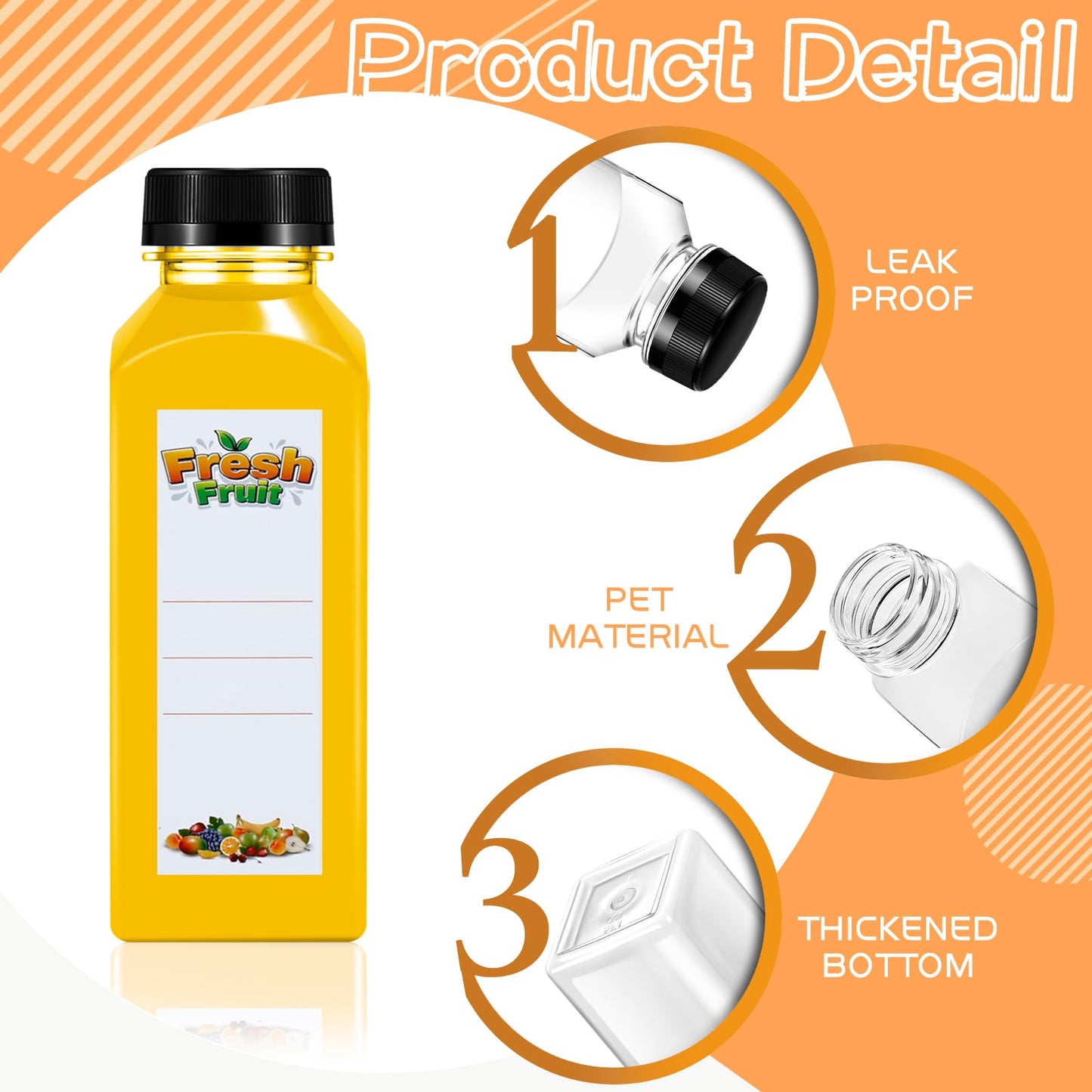 Dualshine 42Pcs 16oz Plastic Juice Bottles with Caps, Clear Empty Reusable Juice Containers with Lids, Brush, Funnel and Labels for Drinking, Smoothie, Milk, Tea and Other Beverages