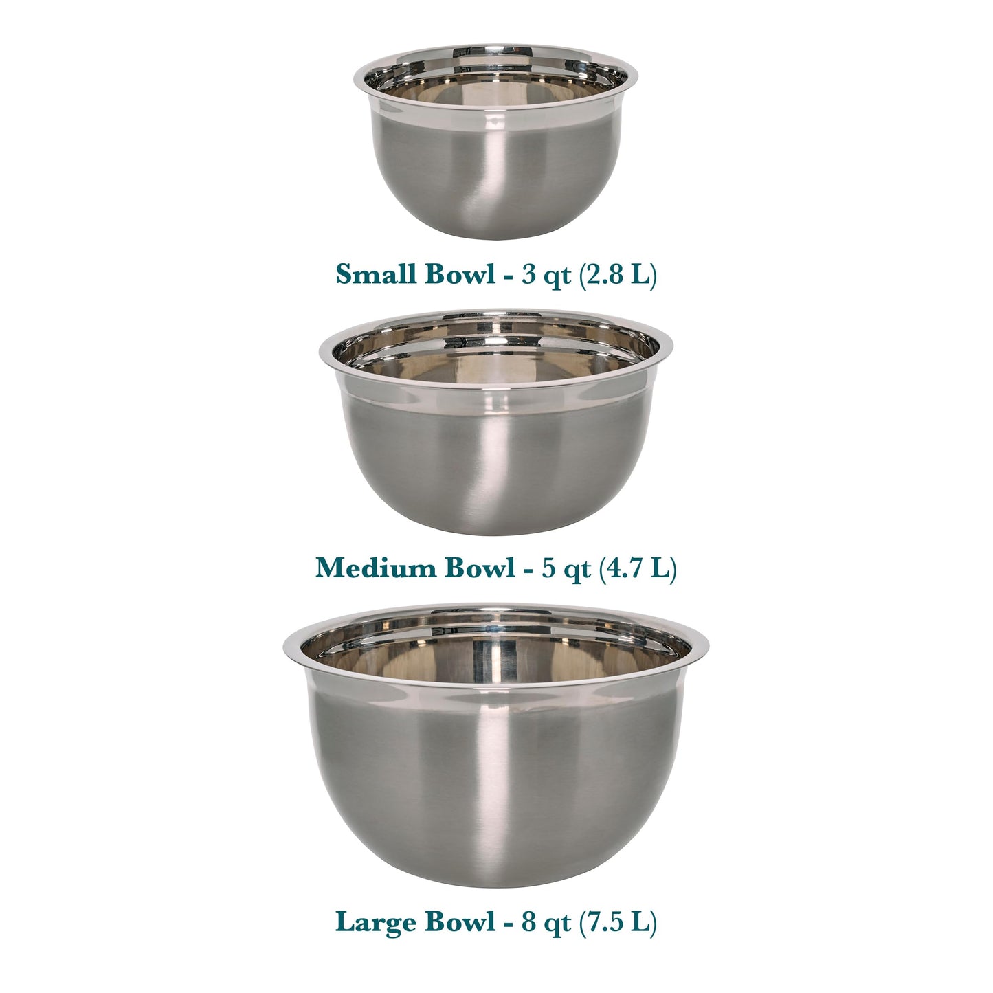 Chicago Metallic Stainless Steel Bowls, Versatile Nesting Mixing Bowls for Every Kitchen Task, Set of 3