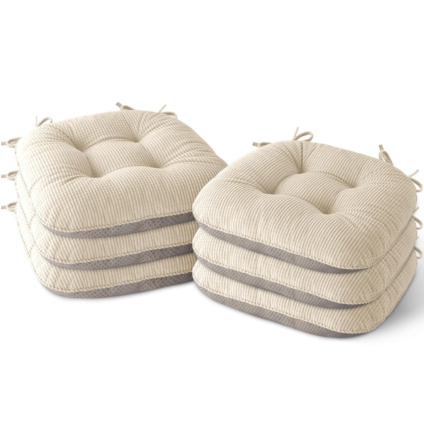 MineCozy Indoor Dining Chair Cushions Set of 6 Kitchen Chair Pads with Ties Tufted Seat Cushion with Anti-Slip Backing 17"X16"X3" Cream