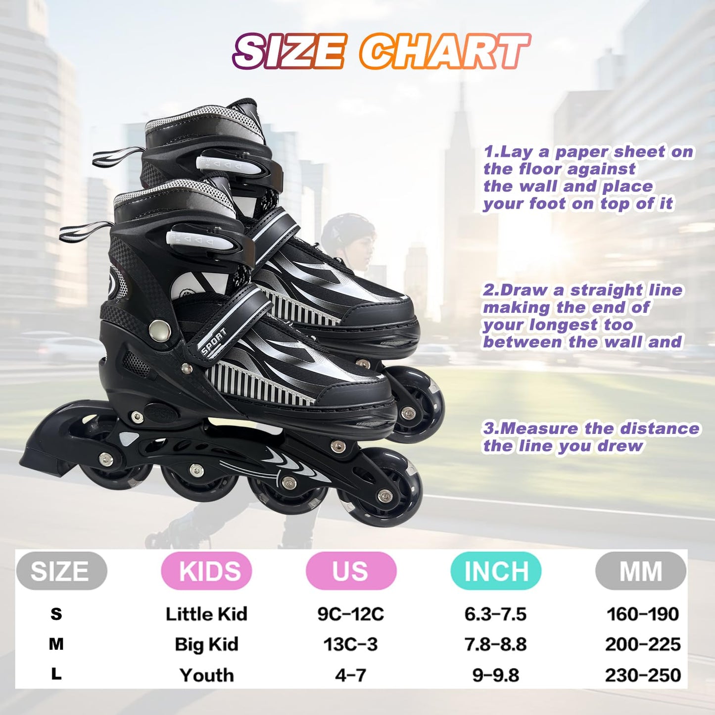 Adjustable Inline Skates for Kids and Teens Ages 4-16, All 8 Wheels of Inline Roller Skates Light Up, Safe and Fun Illuminating for Outdoor Indoor Sports