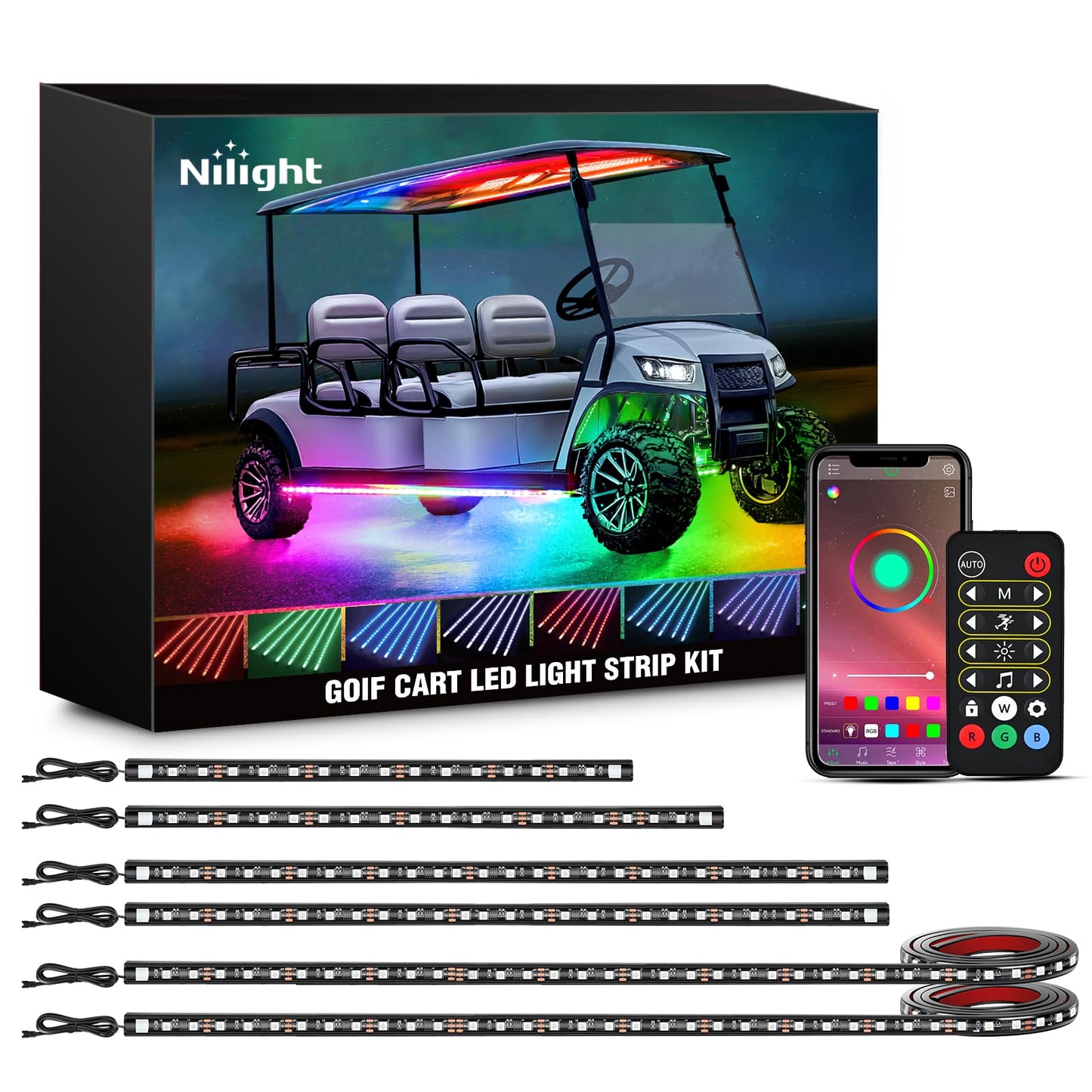 Nilight 6PCS Golf Cart Underbody Light Kit with Canopy Lights Dream Color Multi-Mode Neon Accent Lighting APP Remote Control Sound Active Music Sync IP67 Waterproof 12V-65V for EZGO Yamaha Club Car