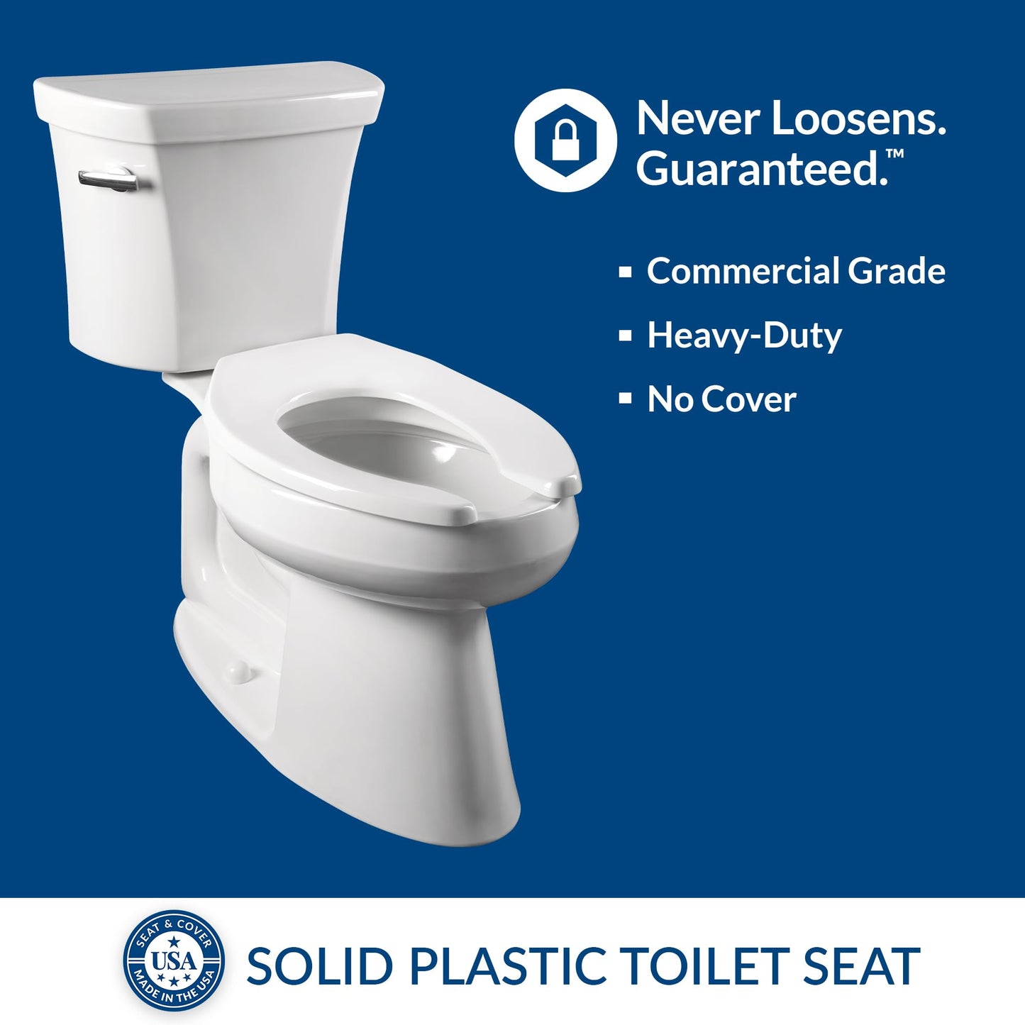 Bemis 2 Pack Commercial Open Front Plastic Toilet Seat, Heavy Duty Industrial Seat Without Lid, Secure Installation for Long Lasting Use, Made in USA, Elongated, White, 1955CT