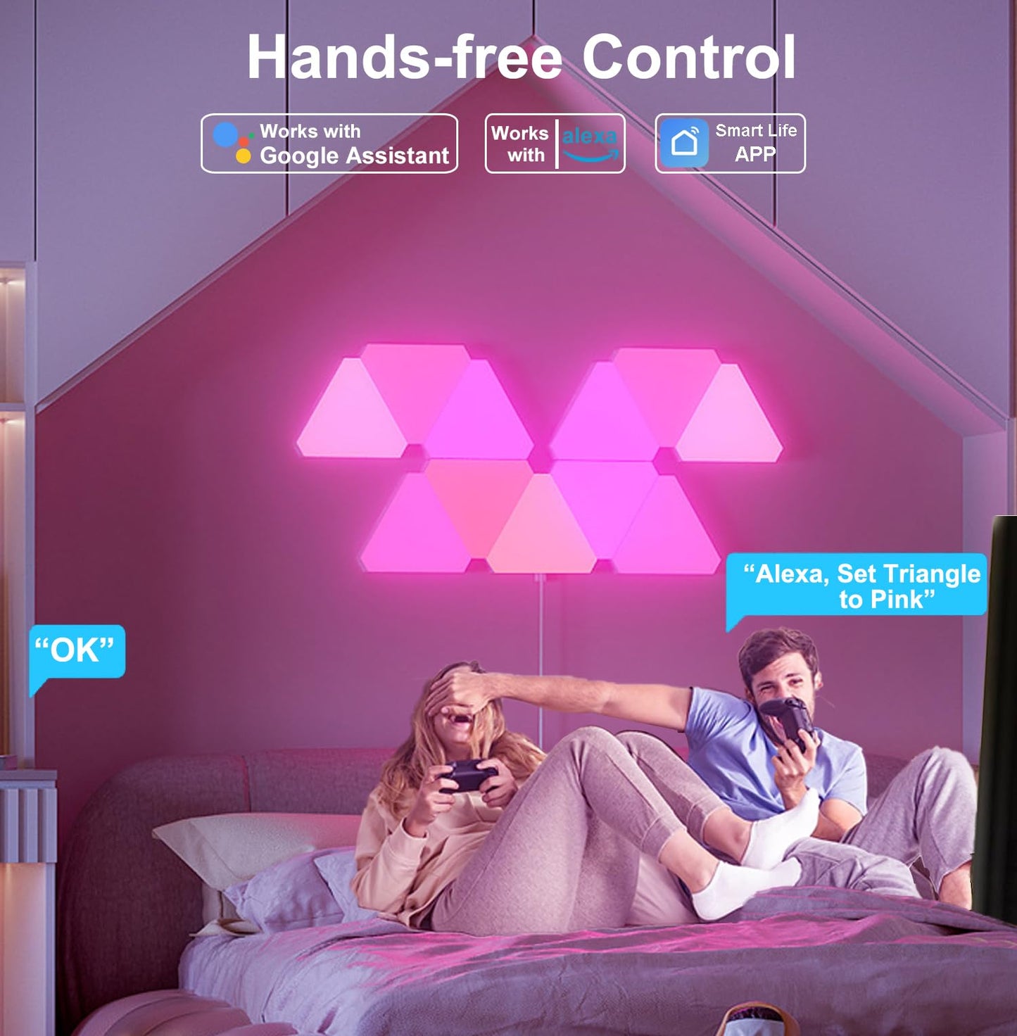 Triangle LED Lights for Gaming Setup, RGB Triangle Wall Lights for Bedroom, Smart Home Light Panels Works with Alexa Google Assistant,APP/Voice/Remote Controlled,Music Sync Gaming Room Decor,12 Pack