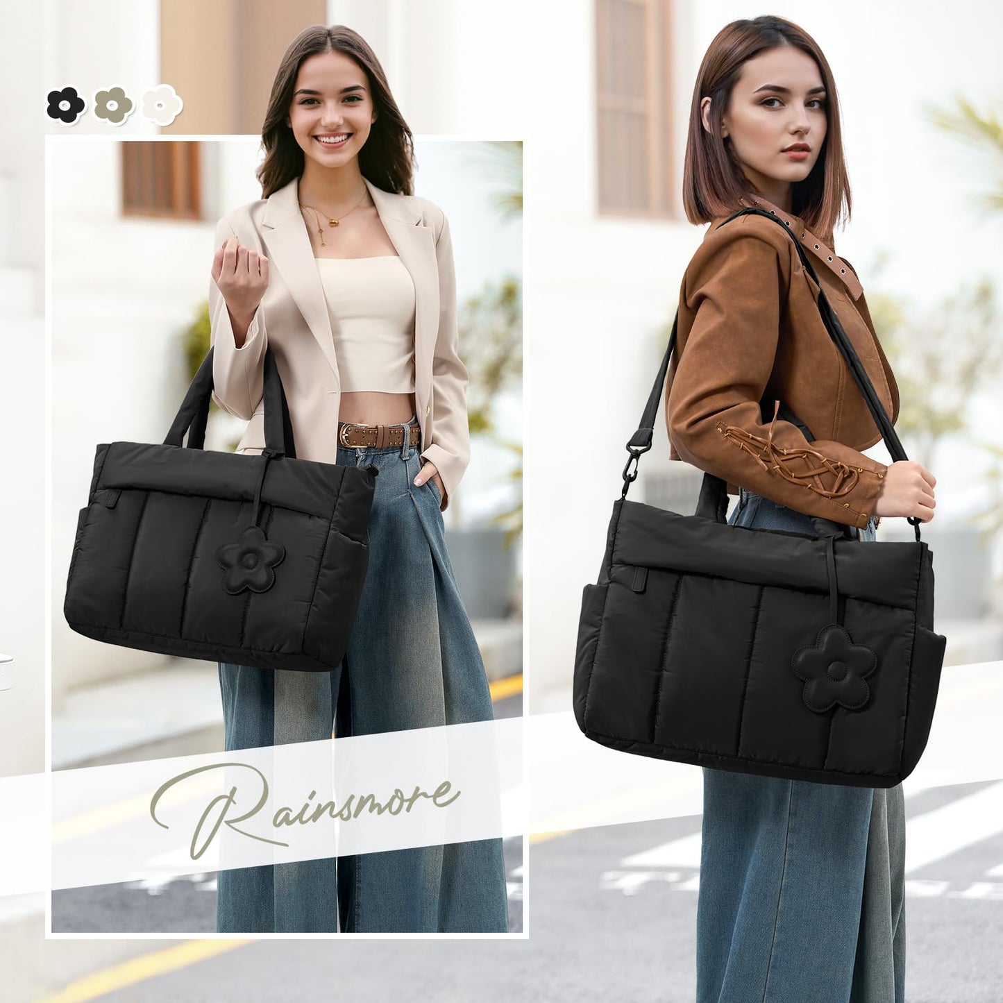 RAINSMORE Laptop Tote Bag for Women 15.6 Inch Lightweight Puffer Tote Bag Work Bag Quilted Travel Tote Bags with Shoulder Strap Large Computer Briefcase Teacher Bag Nurse Bag for Casual Office Travel