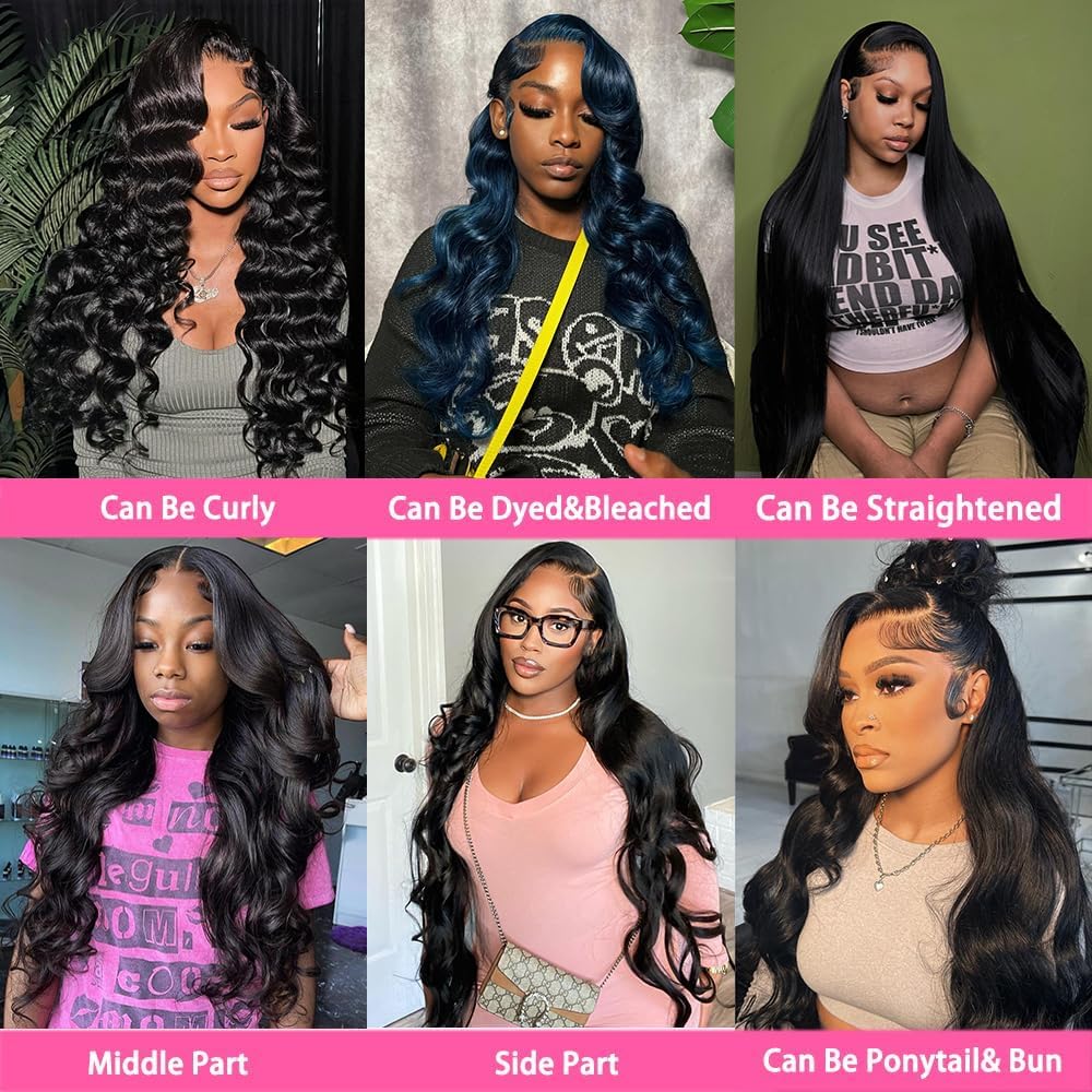 POSHANCE 26inch 13x6 Lace Front Wigs Human Hair 180% Density Body Wave HD Lace Front Wigs Human Hair Pre Plucked Natural Color Virgin Human Hair Lace Front Wigs for Women