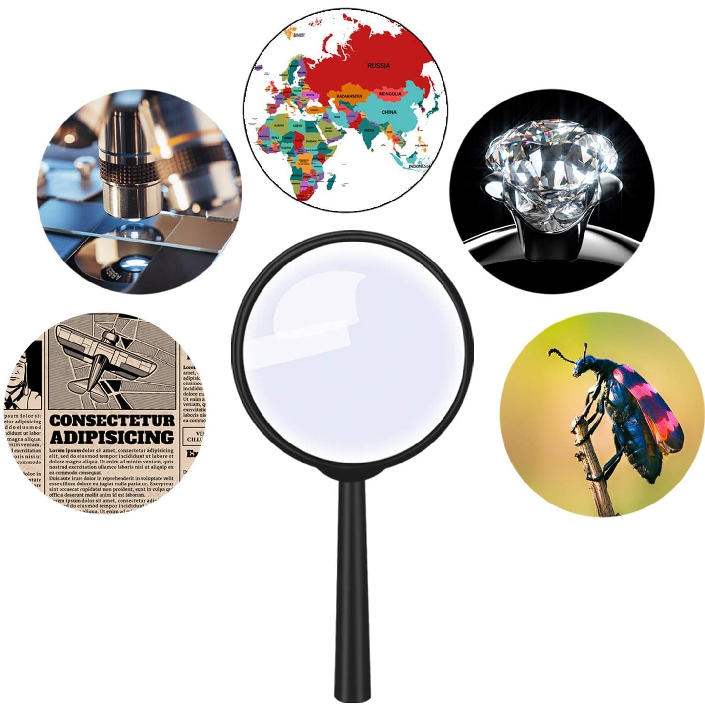 Elcoho 100 Pack Handheld Magnifier Plastic Magnifying Glass for Reading Jewelry Home Office Desk Accessories with Storage Bag