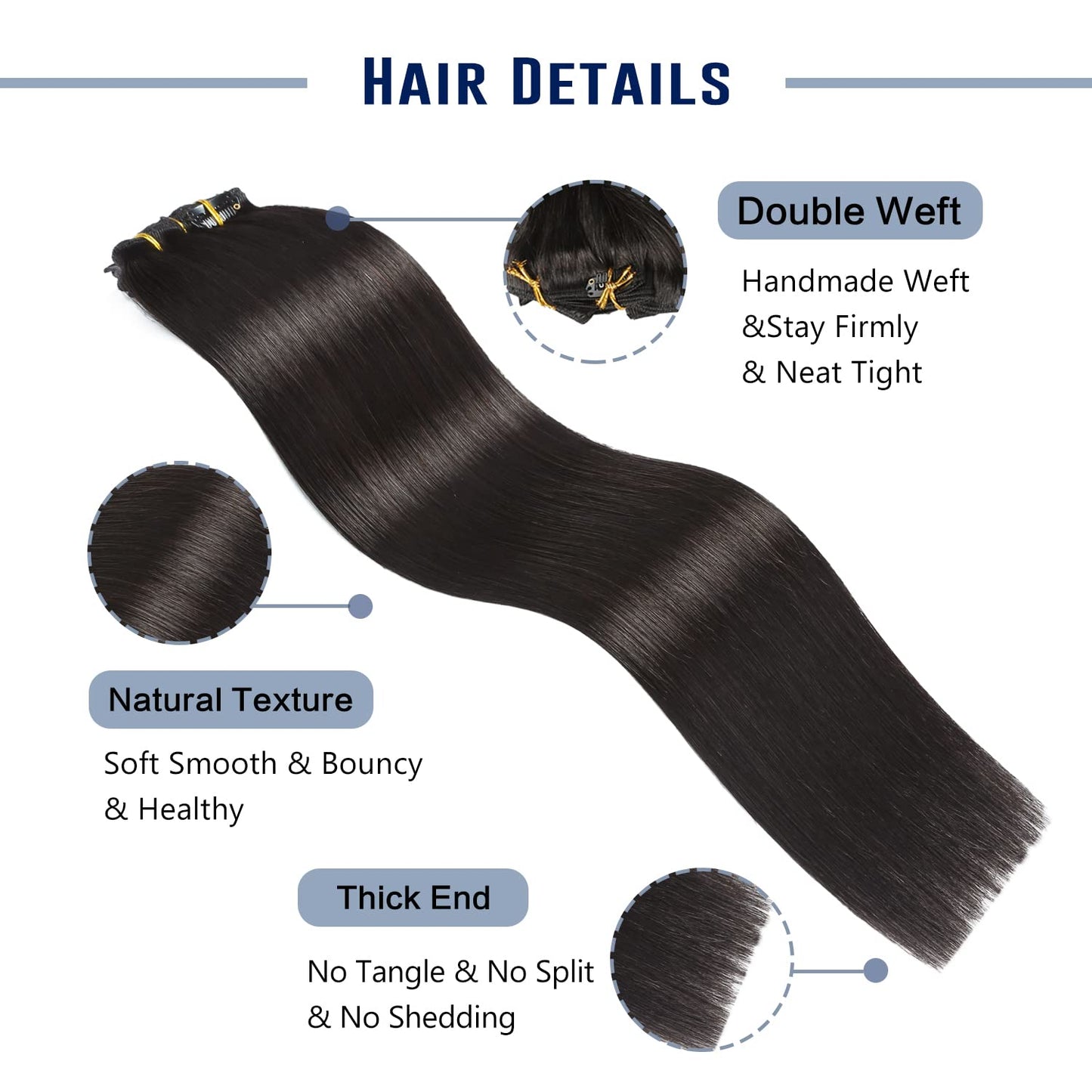 Sunya Clip in Hair Extensions Real Human Hair Natural Black Human Hair Clip in Extensions Double Weft Human Hair Clip ins Straight Hair Extensions Clip ins 18 Inch #1B 8Pcs/120g