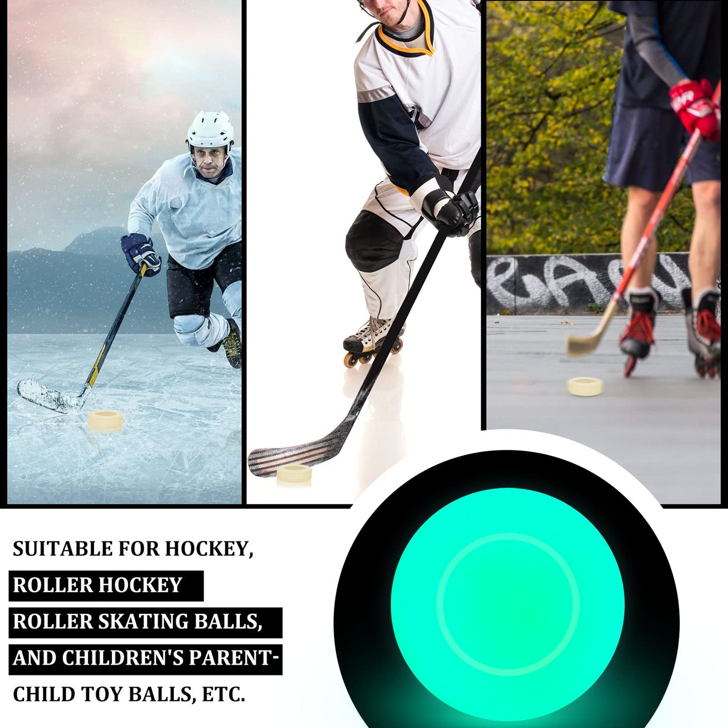 Ice Hockey Puck Glow in The Dark Party Pucks Green Floor Puck for Kids Adults Youth Outdoor Games Gifts(24 Pcs)