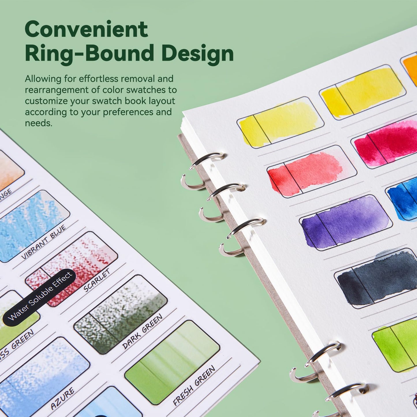 LIGHTWISH Watercolor Swatch Book - 12 Detachable 100% Cotton Sheets 72 Spaces,15.35 * 10.63 In,300gsm/140lb Cold Press for Watercolor, Gouache, Oil Pastels - Spiral-Bound Color Testing Journal