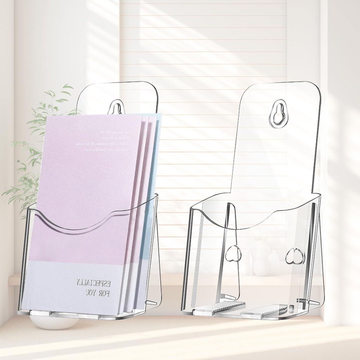 Hyuetrsa 20 Pieces Acrylic Brochure Holder,4 x 7.9 Inches Brochure Display Stand,Clear Literature Holder with Hanging Hole, Desktop Storage for Brochure,Magazine,Map,Booklets,Leaflet, transparent