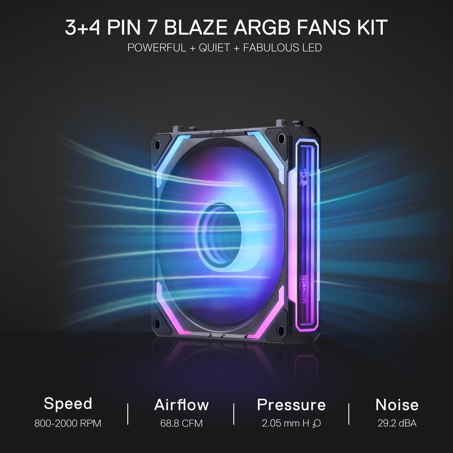 Redragon GCF012 Reverse 120mm PC Case Fan, Daisy-Chain Connection, 5V 3Pin ARGB Lighting, 4 Pin PWM Case Fan, for Radiator/Computer Case Cooling, 120x120x25mm, 3 Pack, Black