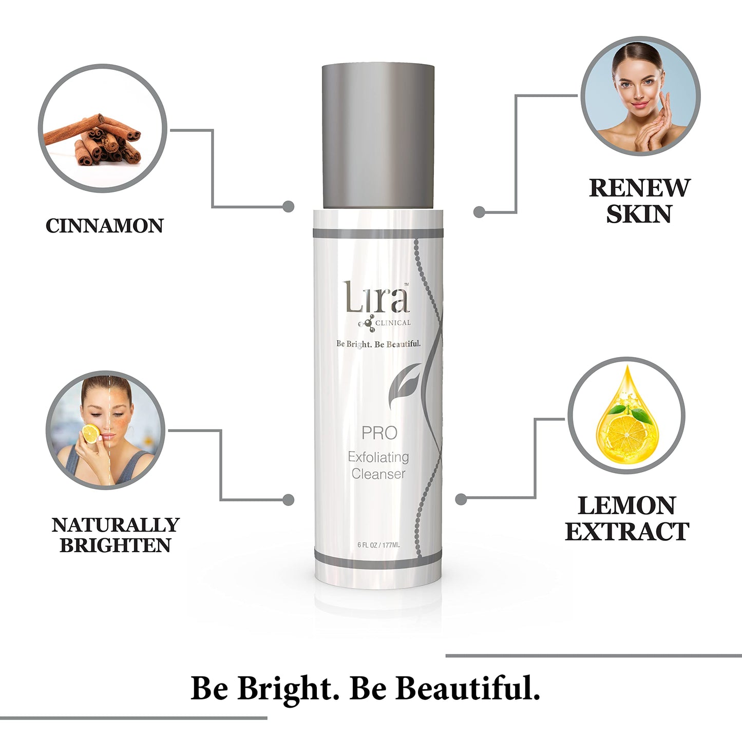 Lira Clinical PRO Exfoliating Face Cleanser - Brightening Facial Wash with Salicylic Acid - 6 Oz