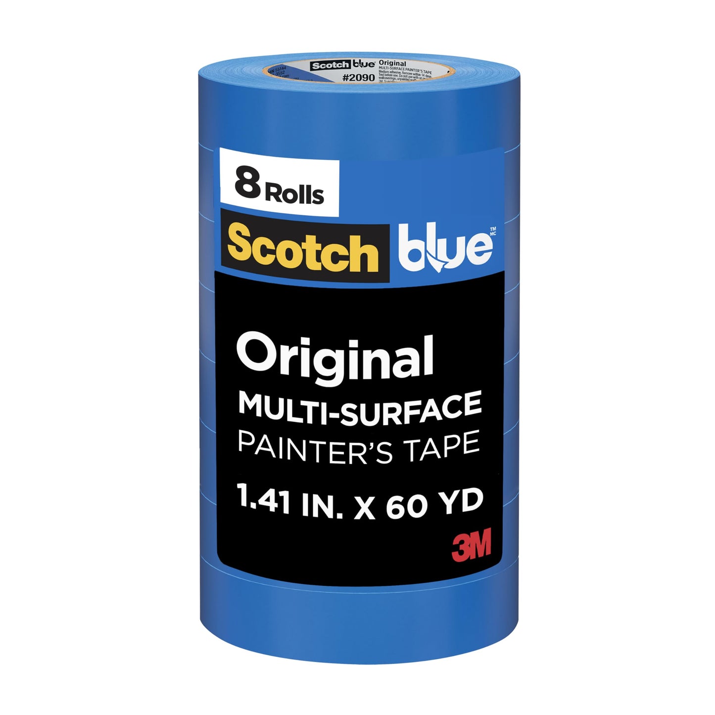 Scotch Painter's Tape Original Multi-Surface Painter's Tape, 1.41 Inches x 60 Yards, 8 Rolls, Blue, Tape Protects Surfaces and Removes Easily, Multi-Surface Painting Tape for Indoor and Outdoor Use