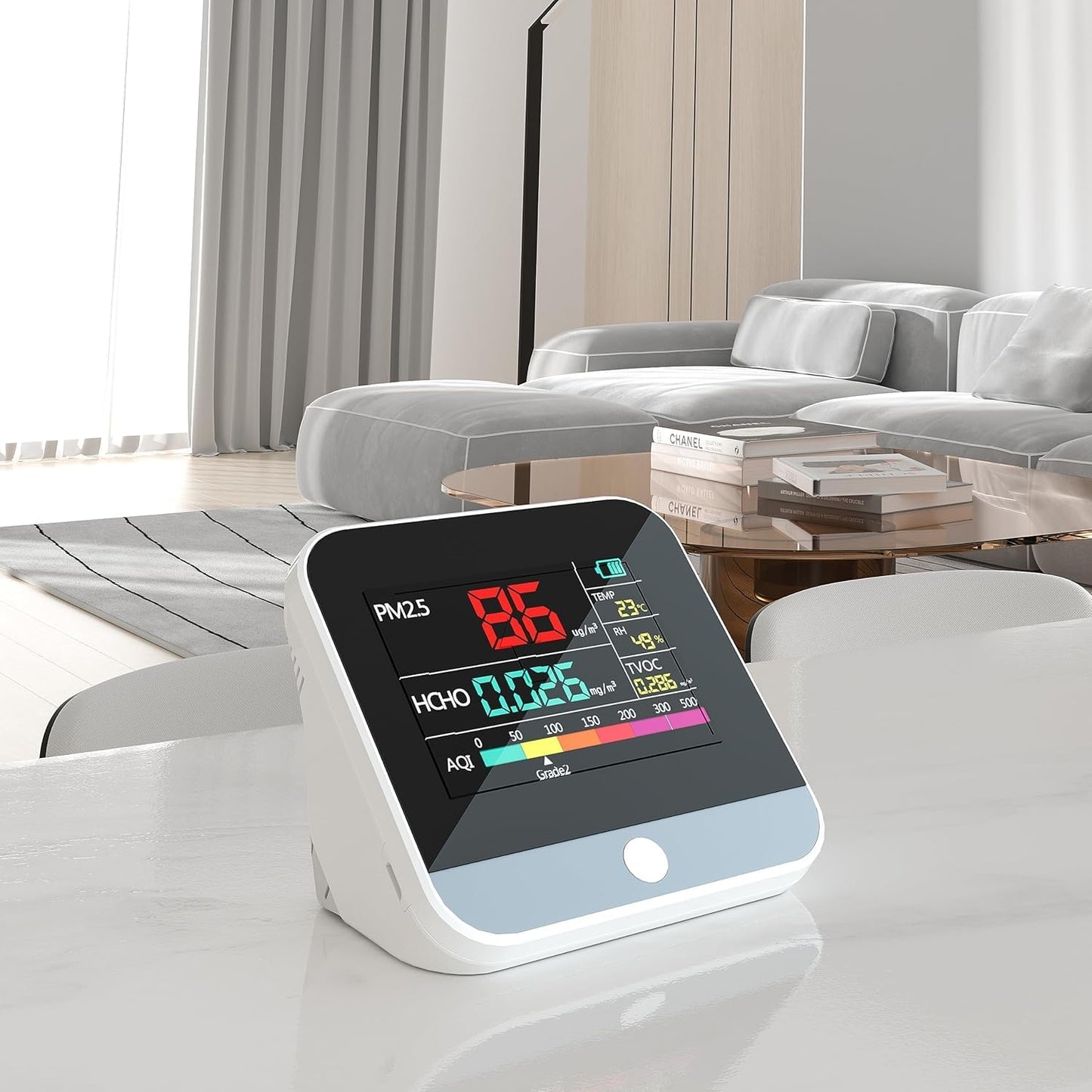 Professional 13 in 1 Air Quality Monitor Indoor, PM2.5/PM1/PM10/Temperature/Formaldehyde/Humidity/TVOC and 6AQI with Alert Buzzers, Portable & Easy to Use for Home Car Office School Air Quality Tester