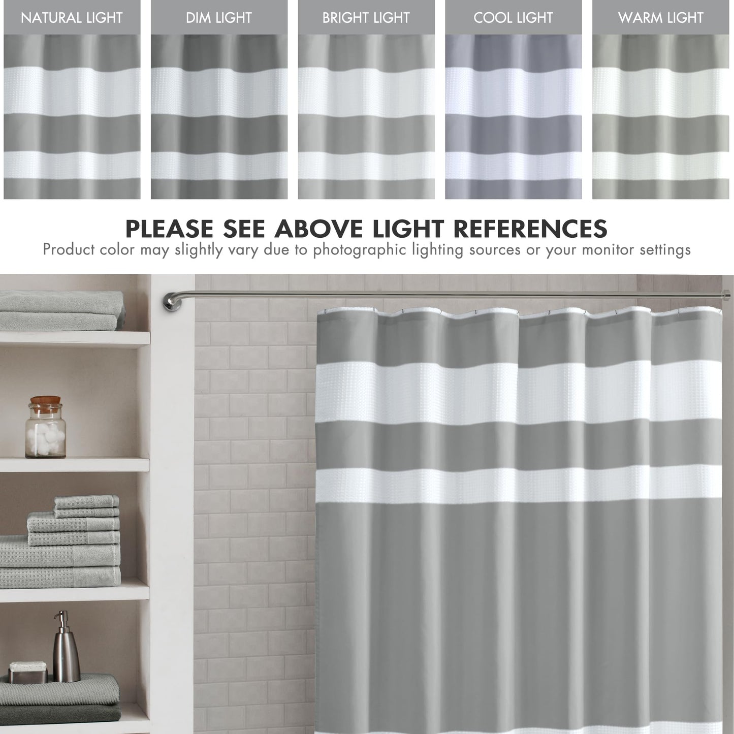 Madison Park Shower Curtain Spa Waffle Weave Long Shower Curtain for Bathroom 3M Scotchgard Moisture Management, Spa Quality Modern Shower Curtains for Bathroom, Long 72x78 Grey