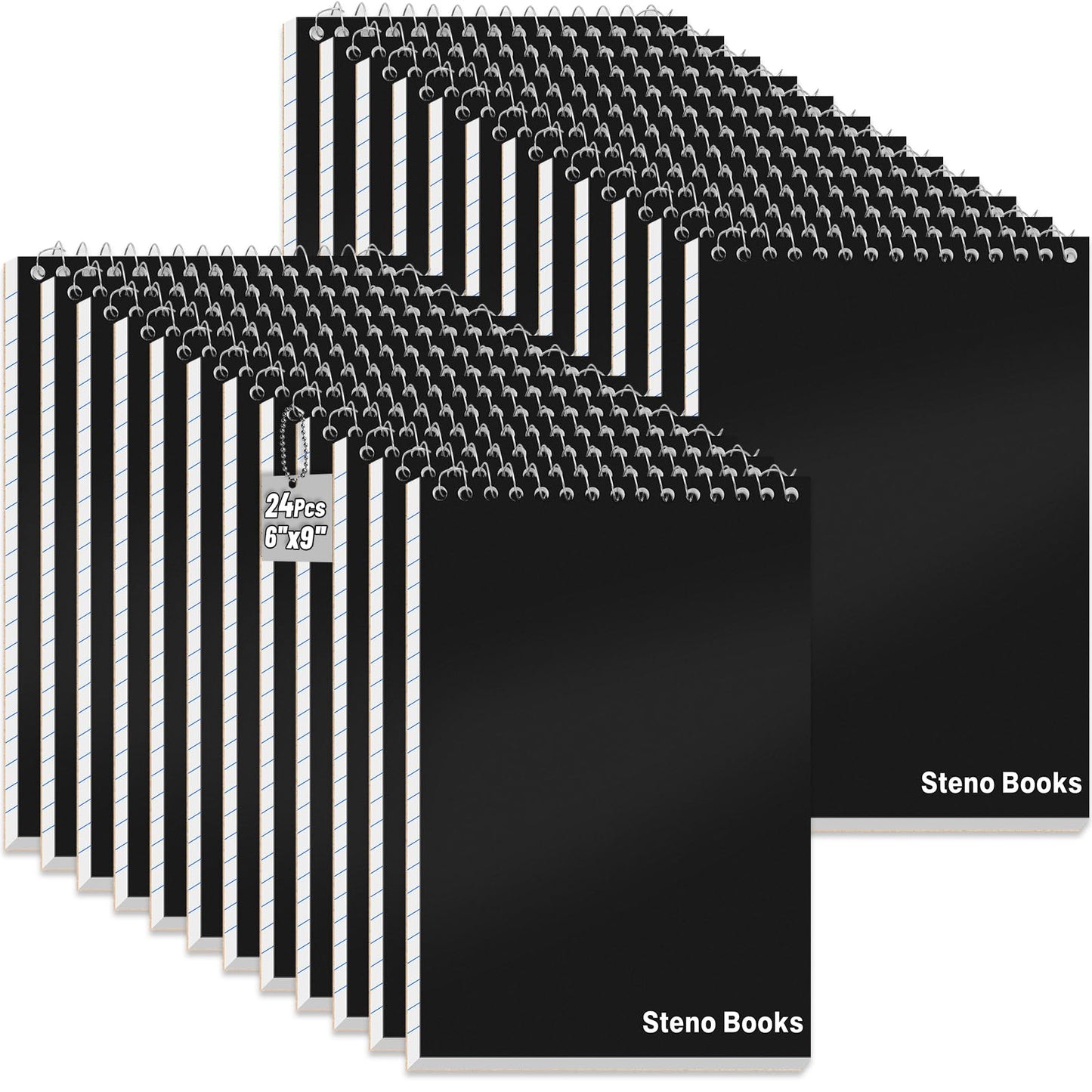 UZLU 24 Pcs Steno Pads 6 x 9 in Top Spiral Notebook Bulk Pack Note Pad 1440 Total Sheets Gregg Rule Steno Notebooks for School Office Home Students Teachers Organized Daily Notes Planners