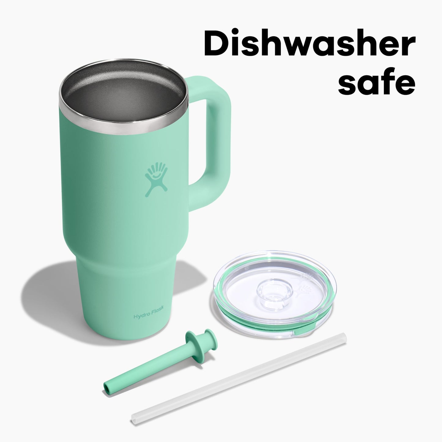 Hydro Flask 32 Oz Travel Tumbler with Handle, Clear Lid and Straw - Insulated Stainless Steel in 32 Oz Agave Green