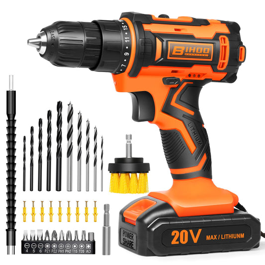 20v Drill Driver Set,Cordless Drill with Battery and Charger,LED Tools Kit,25+1 Torque Setting and 43pcs Bits