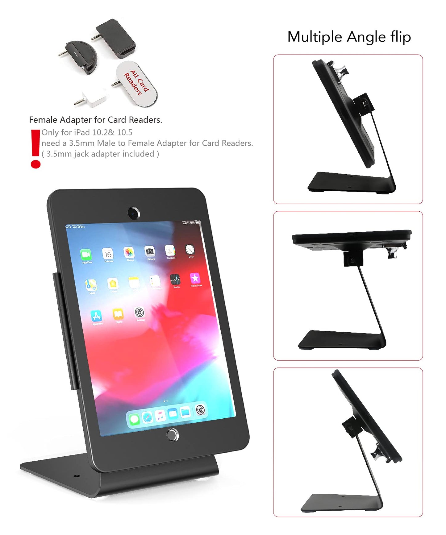 DDSHOW Desktop Anti-Theft Security Kiosk Stand Holder Enclosure for iPad 10.2-Inch (9th Gen.2021,8th Gen.2020,7th Gen.2019),with Lock and Key,Flip &360°Rotating Horizontal or Vertical Design(Black)