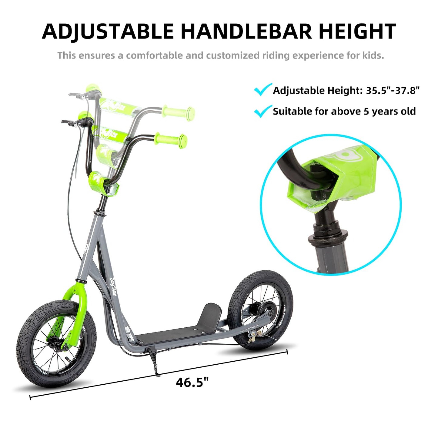 JOYSTAR Kick Scooter for Ages 5-9 Years Old Boys Girls, 12 Inch Big Wheels Scooters for Kids, Teens and Adults, Adjustable Handlebar, Kids Scooter, Gray