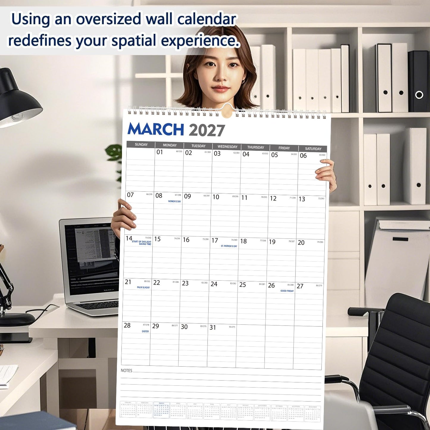 GuassLee Extra Large Wall Calendar 2026,Jumbo Vertical Wall Planner 2026-2027 from June 2026 to December 2027,19 Months with Julian Dates and Notes for Office School Home Teacher Planning,24"x 36"
