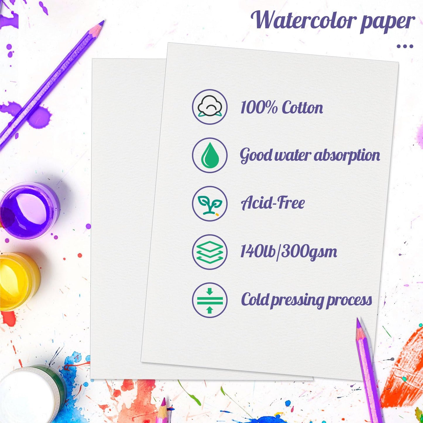 300 Sheets Watercolor Paper Bulk, 140 lb/300 GSM Cold Press Paper White Water Color Paper for Kids Child Students Adults Artists Beginners Drawing Gift Cards