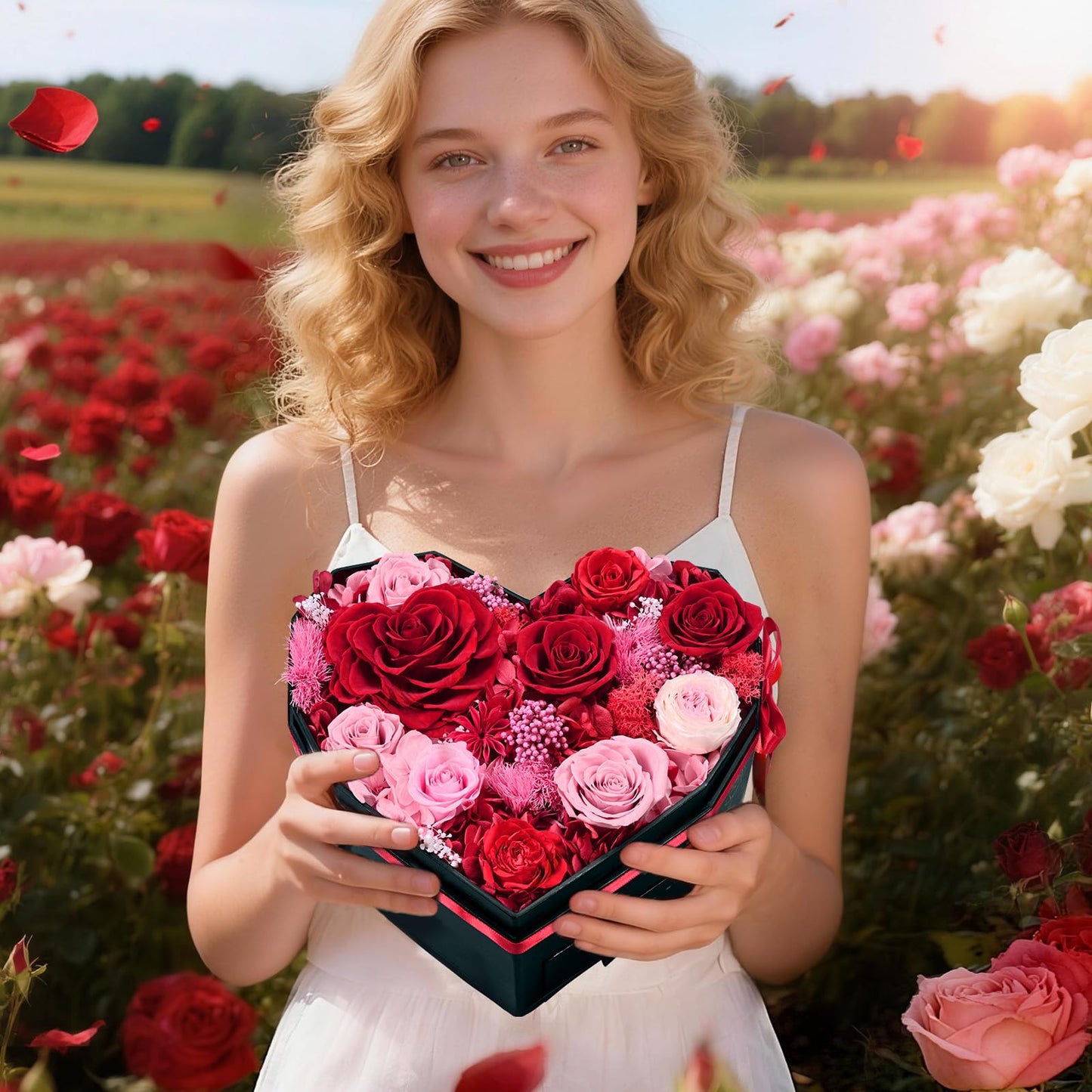 MARTINE MALL Forever Flowers for Delivery, Birthday Gifts for Women Mom 10 Preserved Real Roses in a Box Gift for Girlfriend Wife Grandma Lasting Eternal Flowers with Necklace, Red