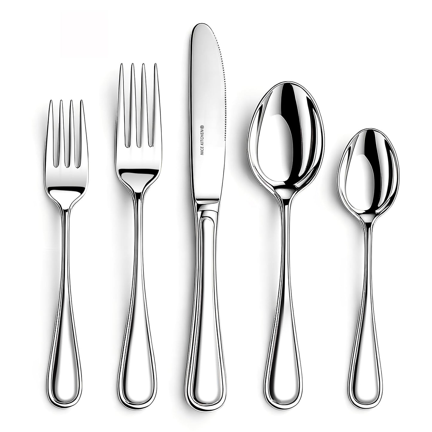 NICE KITCHEN Silverware set for 12,60 Pieces Premium Stainless Steel Silverware set,Mirror Polished Cutlery Set,Heavy Duty Flatware Set for 12,Dishwasher Safe,Luster Series