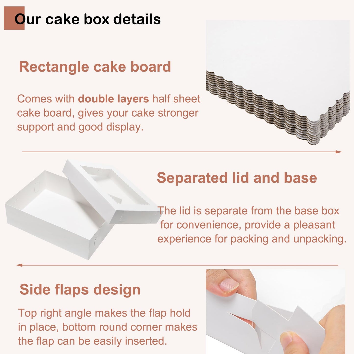 Mefleet 6pcs 19x14x5 Half Sheet Cake Boxes with 6pcs Cake Boards Rectangle 1/2 Sheet Bakery Boxes with Window for Pastry Baking Cake, Cupcakes, Donuts, Cookies, Pie Treat Packaging White Large