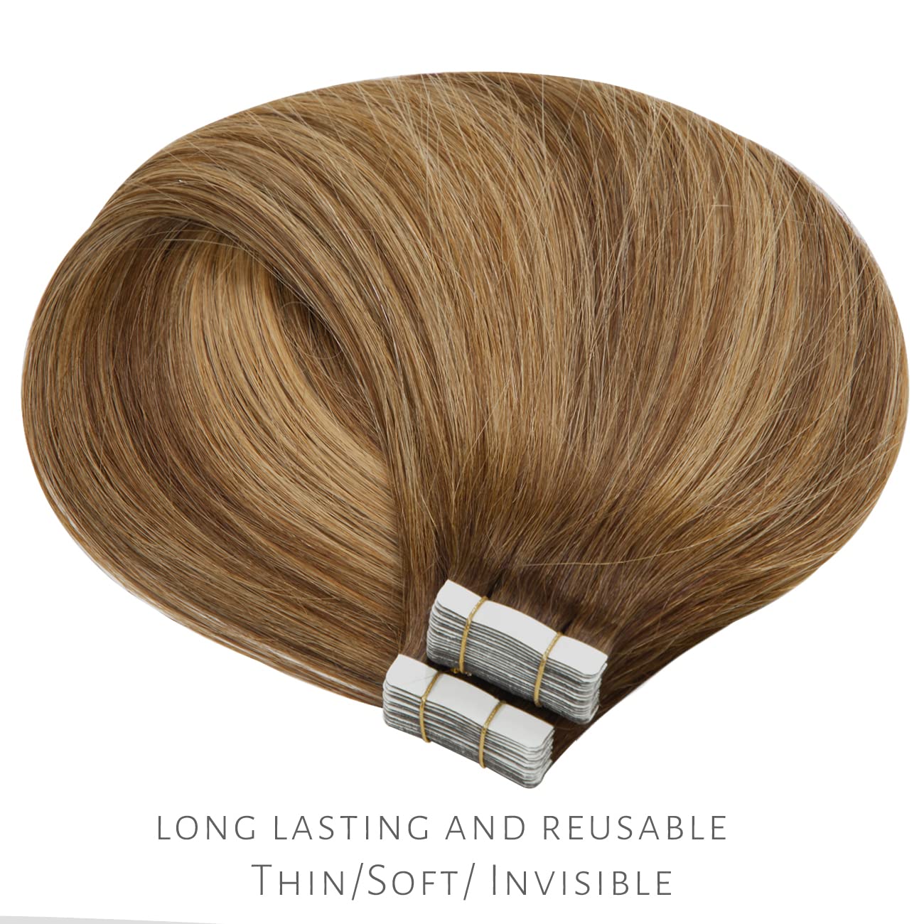 Lacer Hair Tape in Hair Extensions Human Hair 20 Pieces 50 Grams Balayage Chocolate Brown to Caramel Blonde with Chocolate Brown Roots Tape in Hair Extensions 16 Inch R#4-4/27