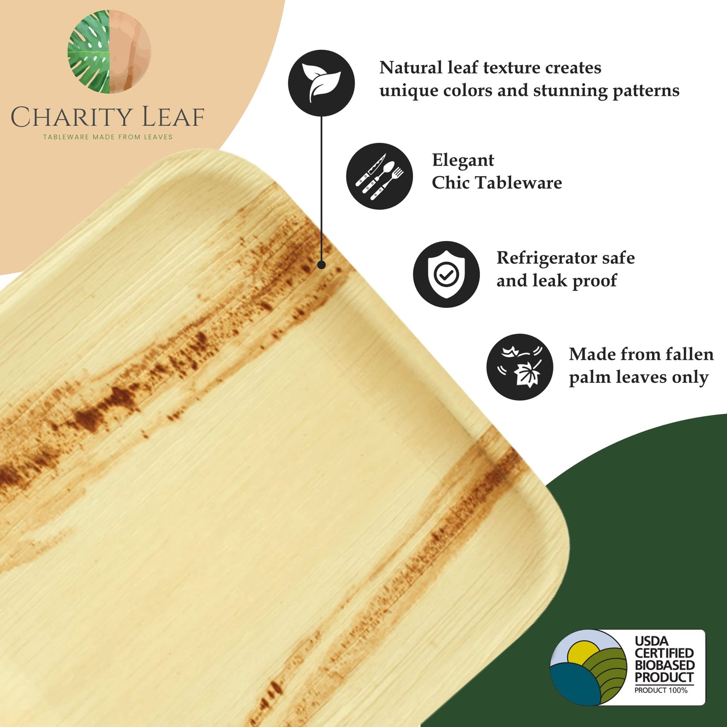 Charity Leaf Disposable Palm Leaf 6" Square Plates (200 pieces) Bamboo Like Serving Platters, Disposable Boards, Eco-Friendly Dinnerware For Weddings, Catering, Events