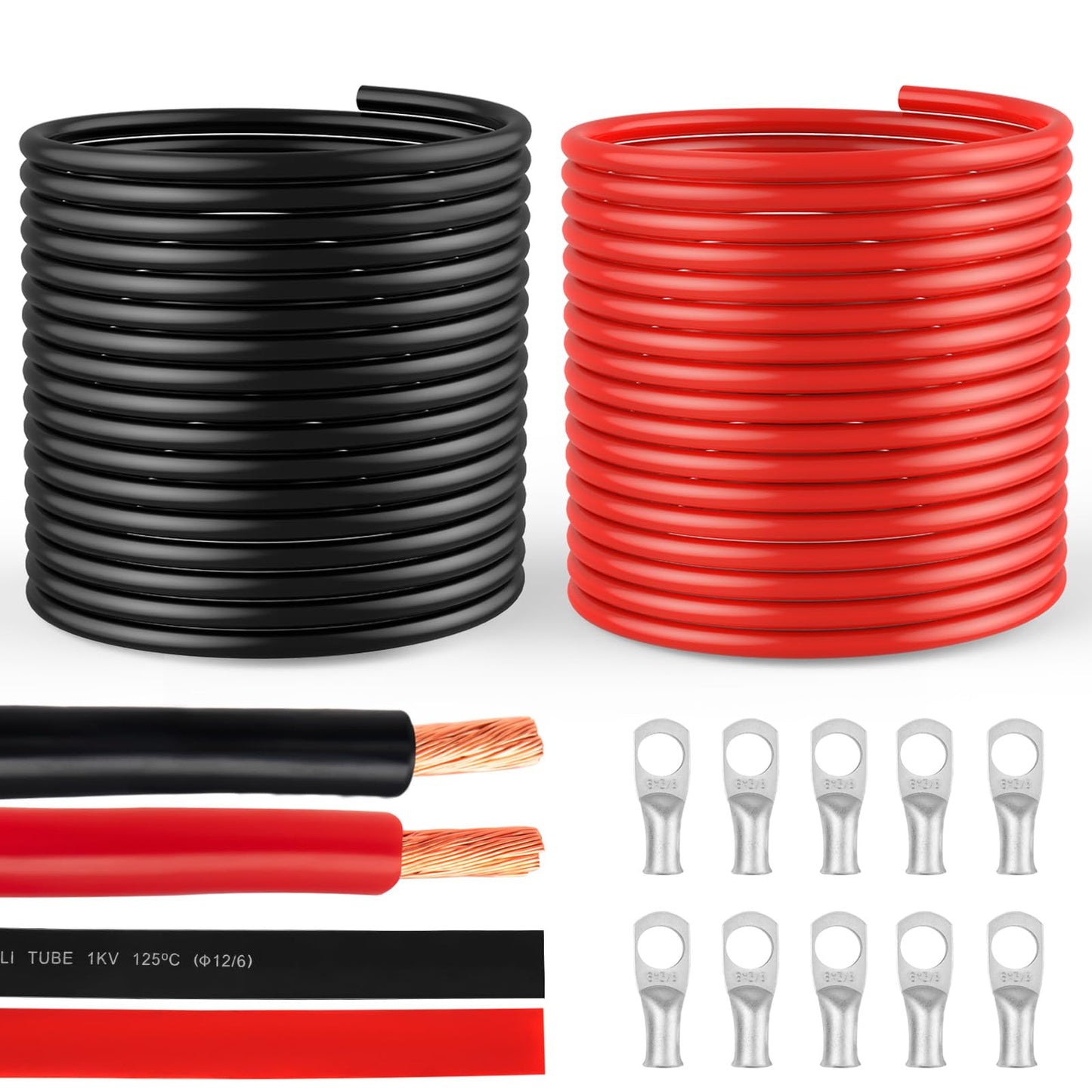 SZLYYDS 6 Gauge Wire 6 Awg Wires 20 FT Black + 20 FT Red, 6 Gauge Battery Cable 6awg Marine Wires, 6awg Copper Wire Welding Cable Standard with Cable Lugs Terminal Connectors and Heat Shrink Tube