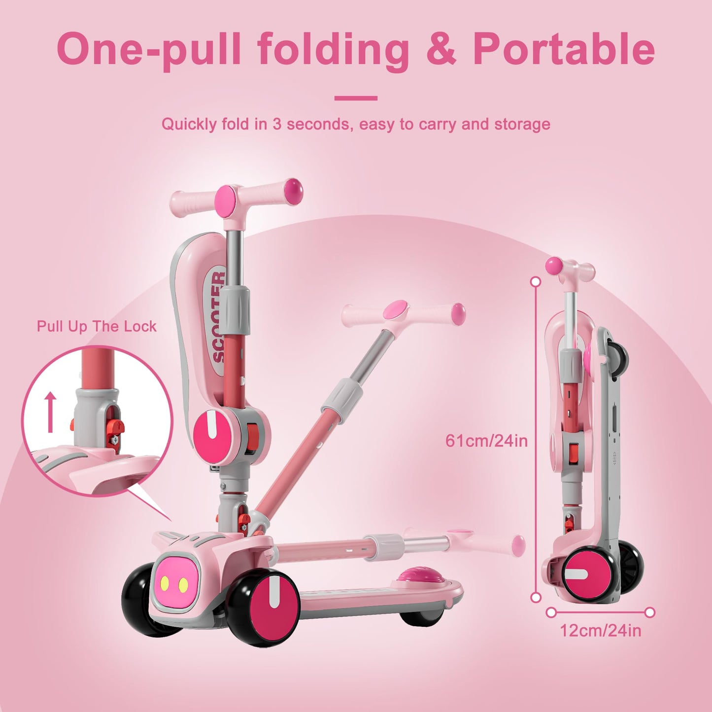 3 Wheel Scooter for Kids - Foldable & Unbreakable, 2-in-1 Kick Scooter with Music and Lights, Adjustable Height, Wide Deck, Flashing Wheel Lights, Easy for Beginner Toddlers Aged 3-8