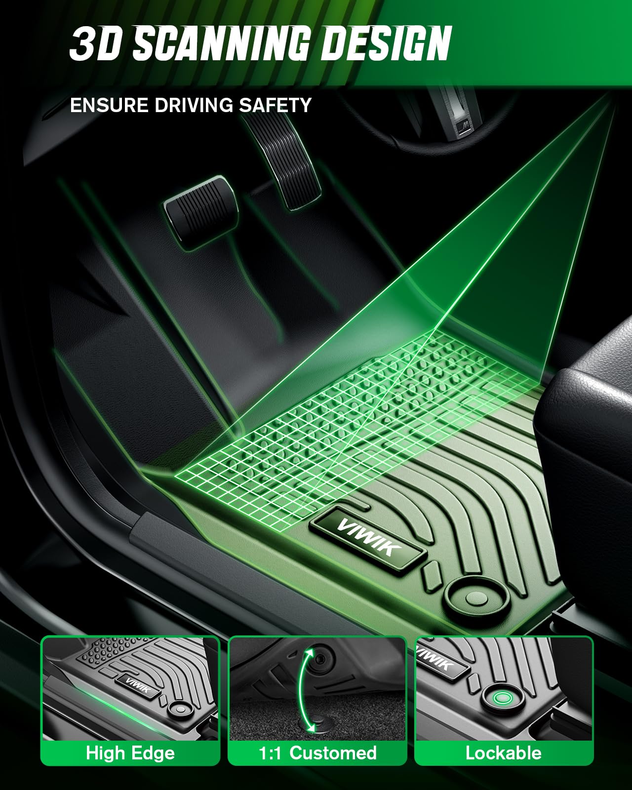 VIWIK Ford Maverick Floor Mats 2026-2022 Not Hybrid- All Weather, Custom Fit for 1st & 2nd Row, TPE, 3D Scanning Design, Non-Slip, Waterproof, Easy to Clean, Durable, Odorless