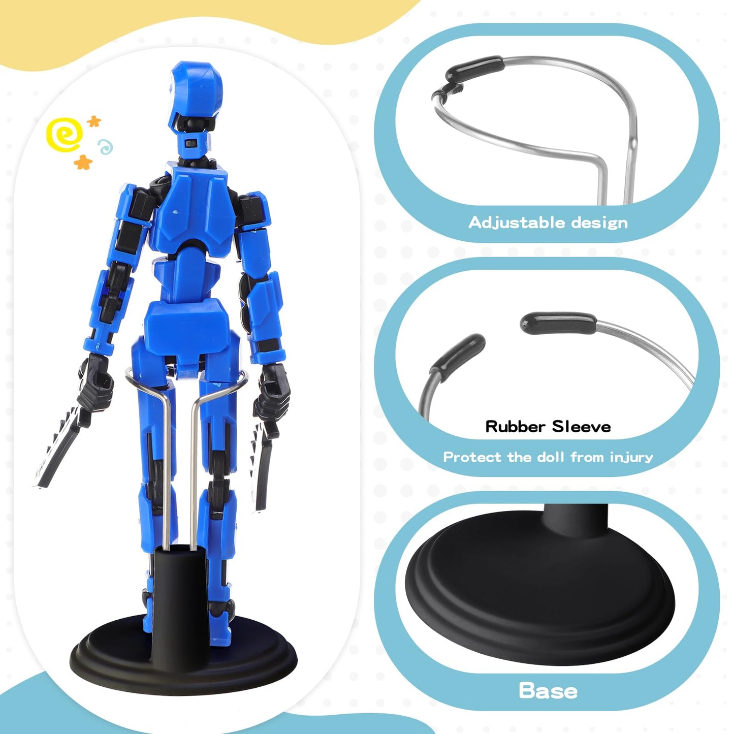 Yaocom 24 Pcs Doll Stand Adjustable Action Figure Display Holder Support for 4-6 Inches Dolls, Creative Storage Stand for Home Shop Birthday Party Favor for Male Female(Black)