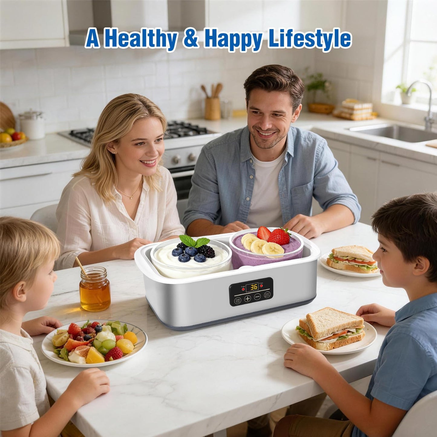 Yogurt Maker with Adjustable Time and Temp Control, Yogurt Maker Machine with Automatic Shut-Off & Constant Temper for Homemade Probiotic, Greek Yogurt, BPA-Free 2 Bowls 2 Quart (Grey)