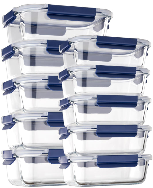 Coccot Glass Food Storage Containers with Lids Airtight, 10 Pack Meal Prep Containers, Bpa-free Lid Glass Lunch Box