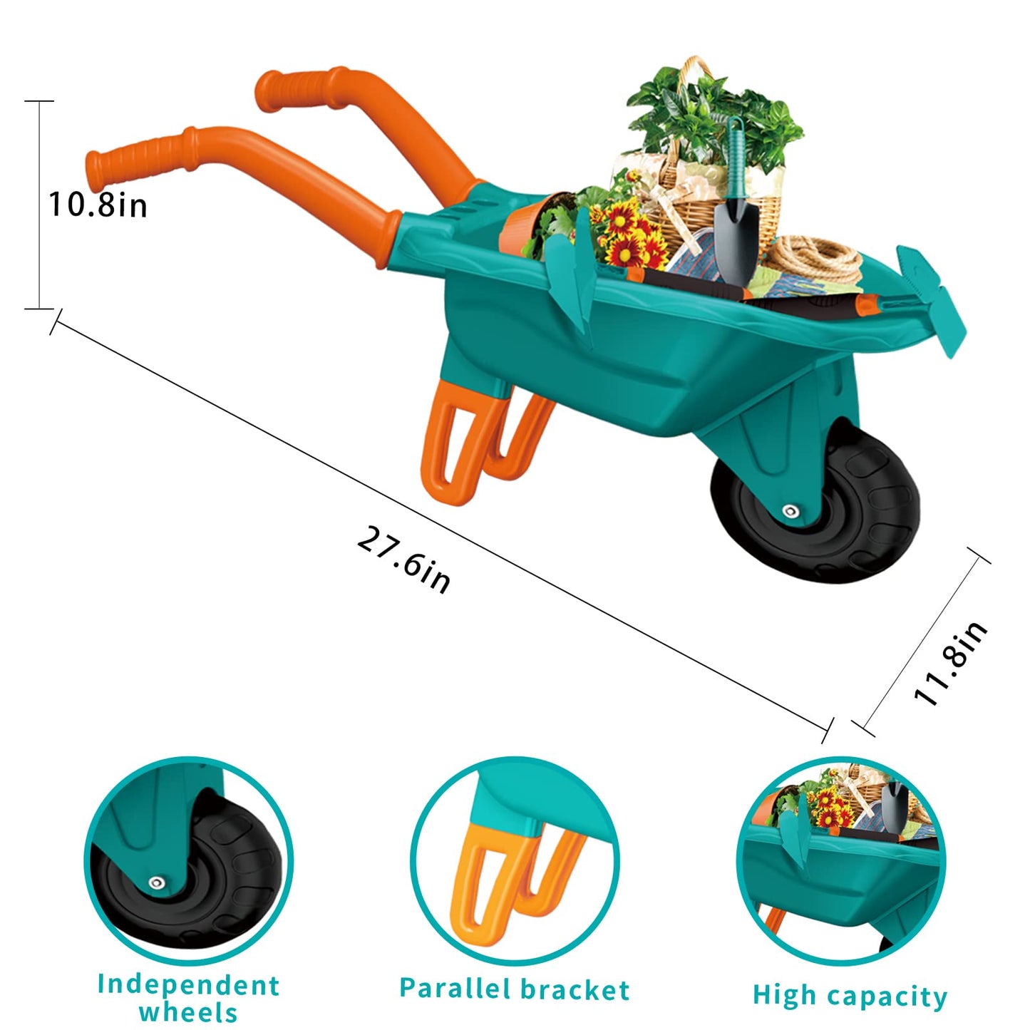 Qtioucp Kids Gardening Tools Outdoor Toys Set Backyard Play with Wheelbarrow Educational STEM Learning Pretend Toys Outdoor Indoor for Toddlers Kids Boys Girls (Green1)