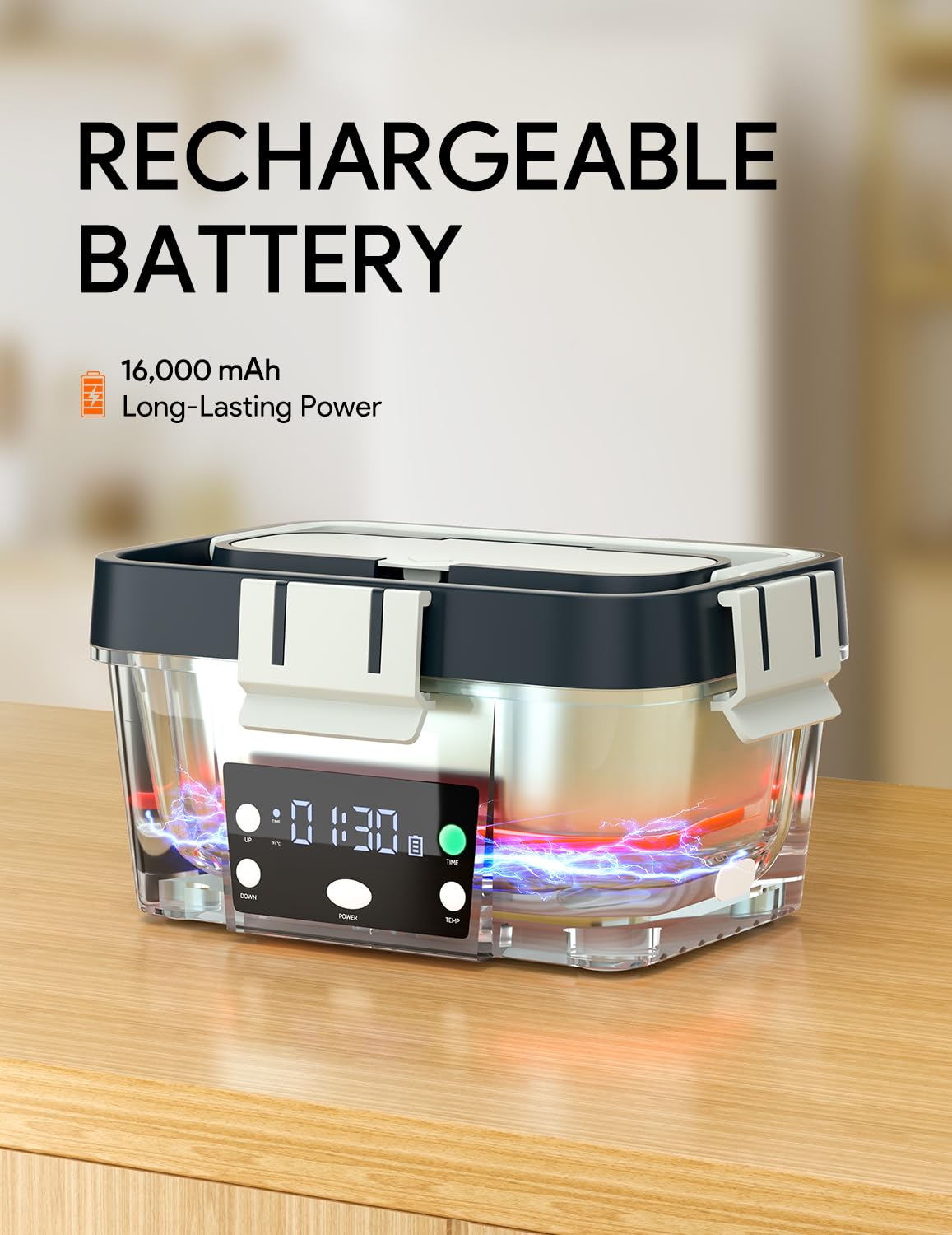 Heated Lunch Box Battery Powered with Automatic Heating, 16,000mAh Cordless Heatable Lunchbox for Adults, 1.6L Portable Food Warmer with Insulated Carry Bag Green