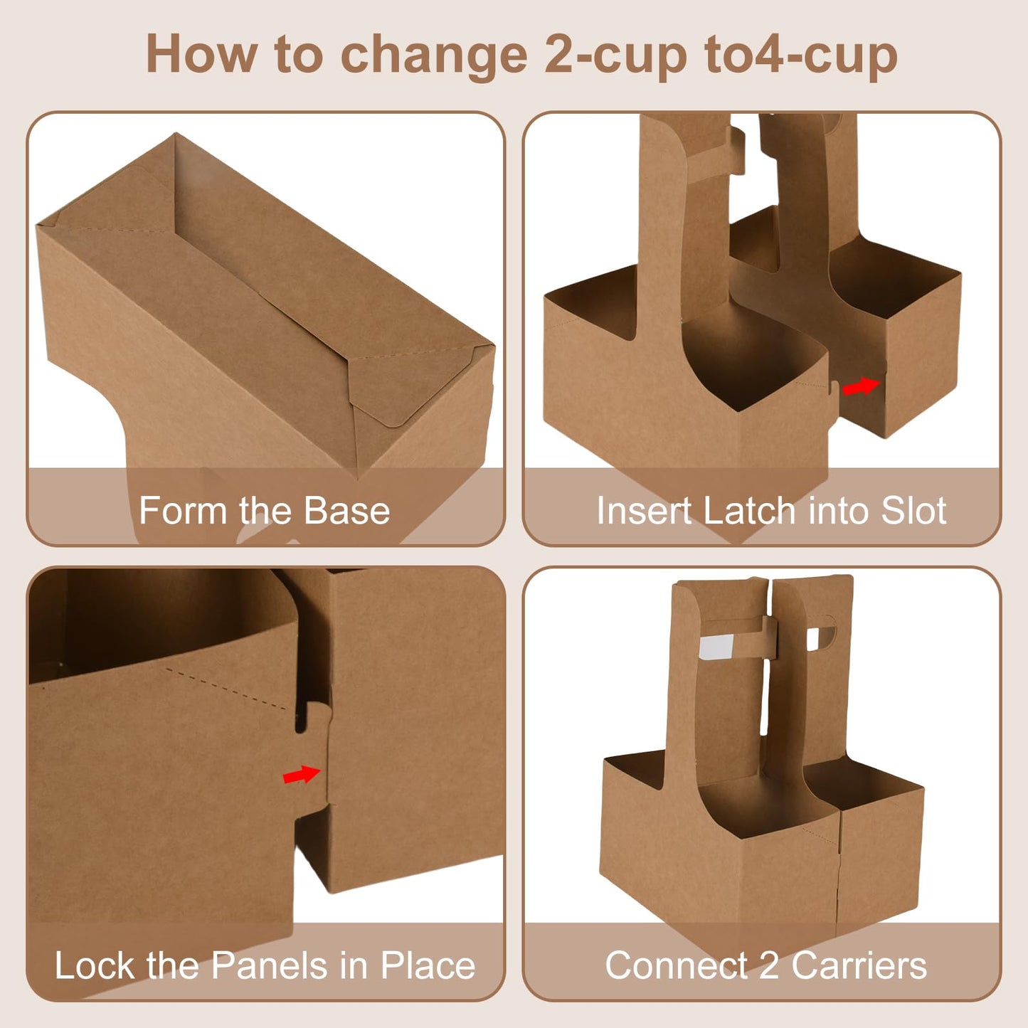 100 Pack Drink Carrier with Handle, 2 Cups or 4 Cups Assemblable Disposable Paper Cup Holder, Coffee and Drink Carrier, for Coffee and Drink Delivery Cup Holder