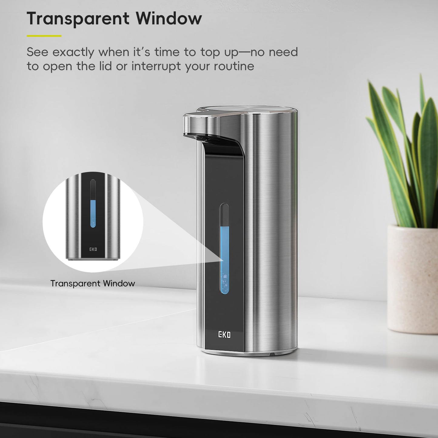 EKO Aroma Pro 13.5 fl oz Touchless Automatic Liquid Soap Dispenser, Rechargeable Hand & Dish Soap Dispenser for Bathroom and Kitchen, Waterproof, Adjustable Volume Control (Stainless Steel)