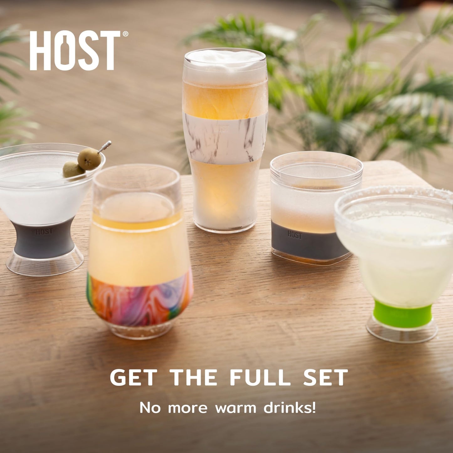 HOST Beer FREEZE Beer Glass Cups Set Drinking Glasses, Freezer Mugs with Gel Double Walled Cool Cups Plastic Multicolor 16oz Set of 4