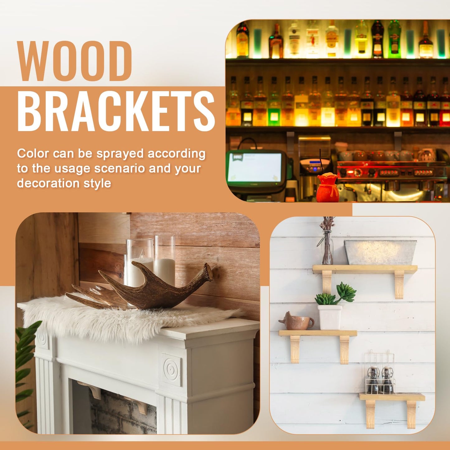 Vercraft 8 Pcs Wood Corbels Wooden Shelf Brackets 1.75'' W x 6'' D x 6'' H Unfinished Paintable Bracket with Hanging Hook for Doorway Countertop Kitchen Cabinet Book Shelves, Rubber Wood