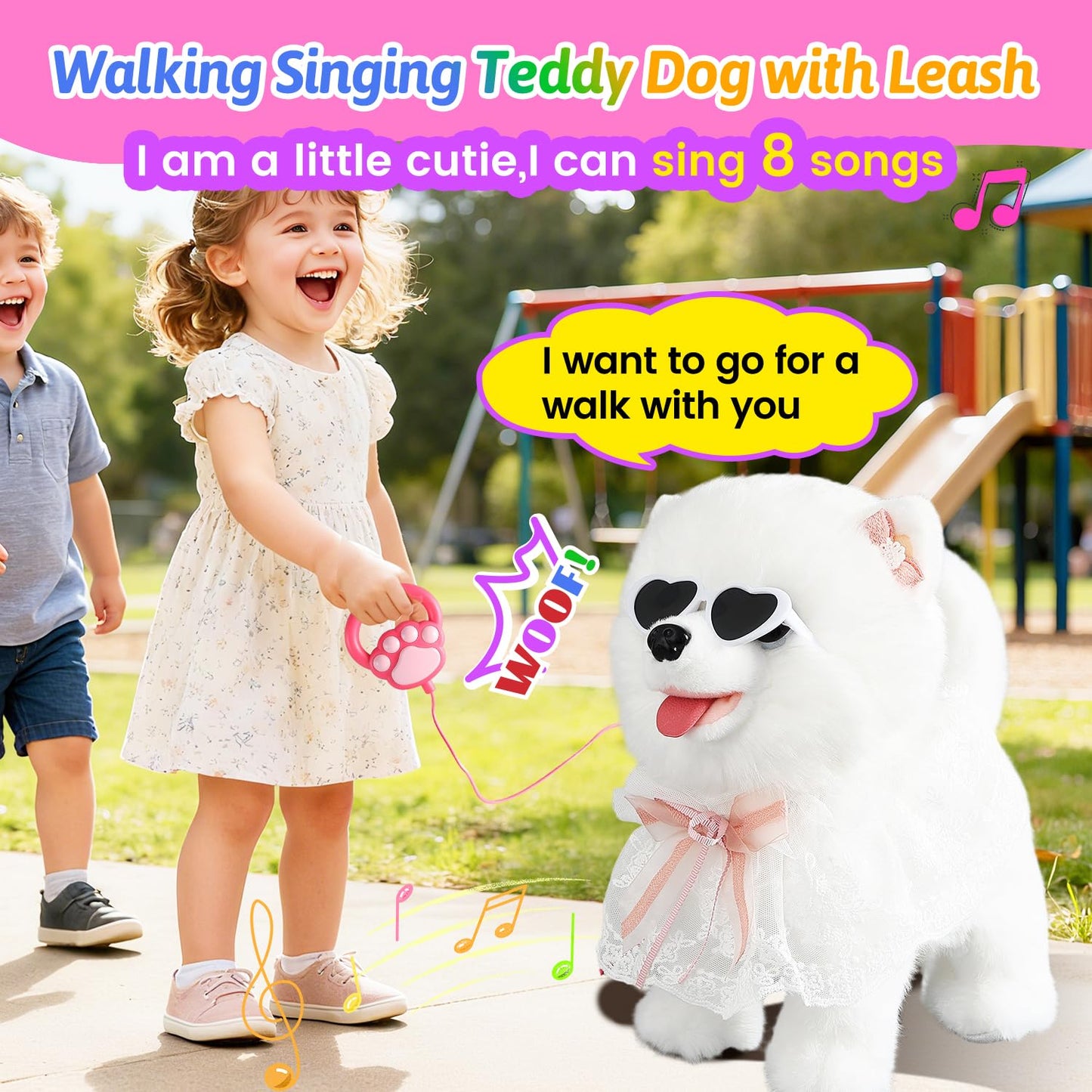 Walking Barking Singing Samoyed Puppy Toy, Repeats What You Say, Realistic Licking Tongue Wagging Tail Mechanical Dog with Touch or Voice Control, Interactive Music Dancing Plush Pet for Kids