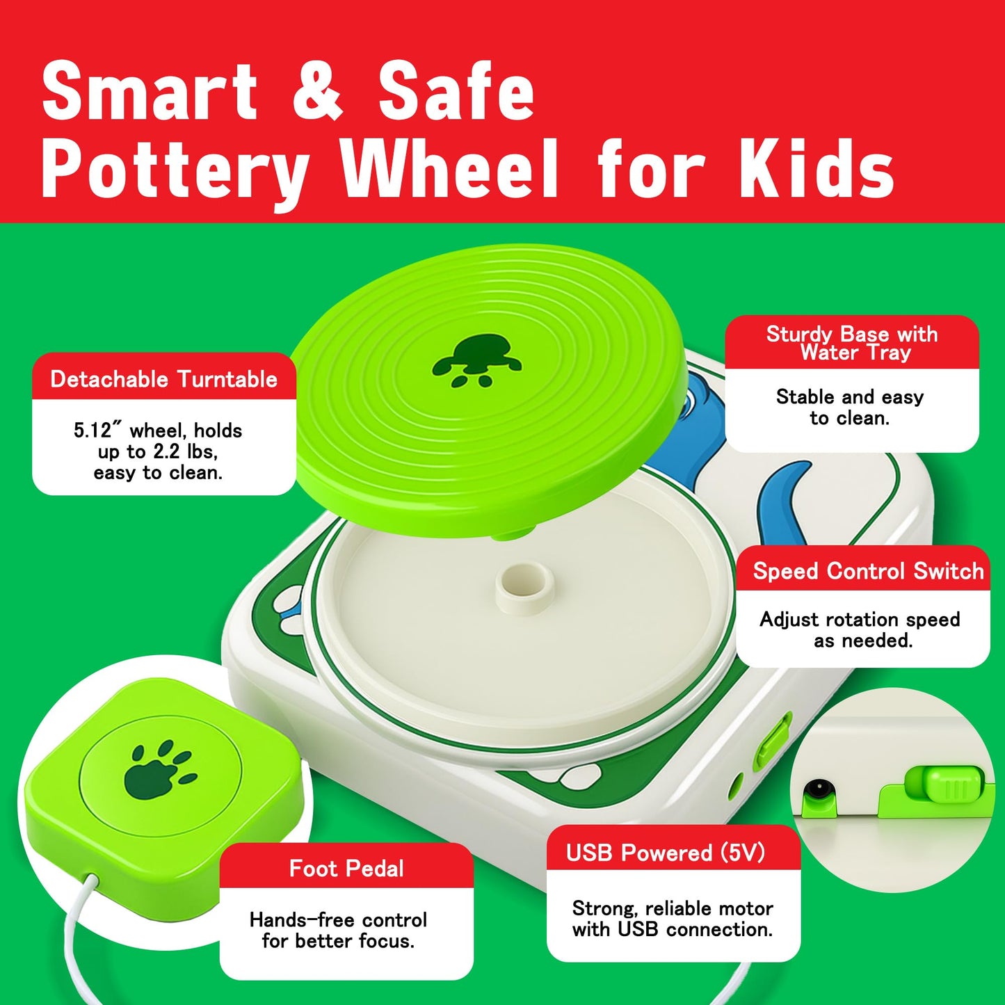 ROHSCE Pottery Wheel for Kids, Ceramic Art Pottery Painting Kit for Kids Ages 3-12