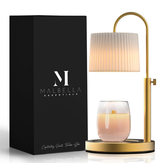 Dimmable Glass Candle Warmer Lamp with Timer - Adjustable Height Candle Lamp Warmer with Timer (8H/4H/2H) - Wax Melter - Ideal Gift, fits Various Size Scented Candles - 02 Bulb - (Gold Metal)